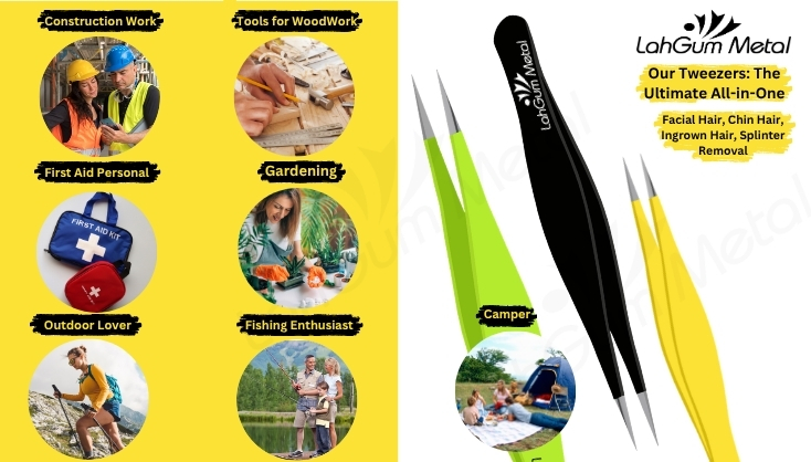 LahGum Metal pointed tweezers for chin hair, eyebrows, pimples and removing the finest facial hairs precisely.