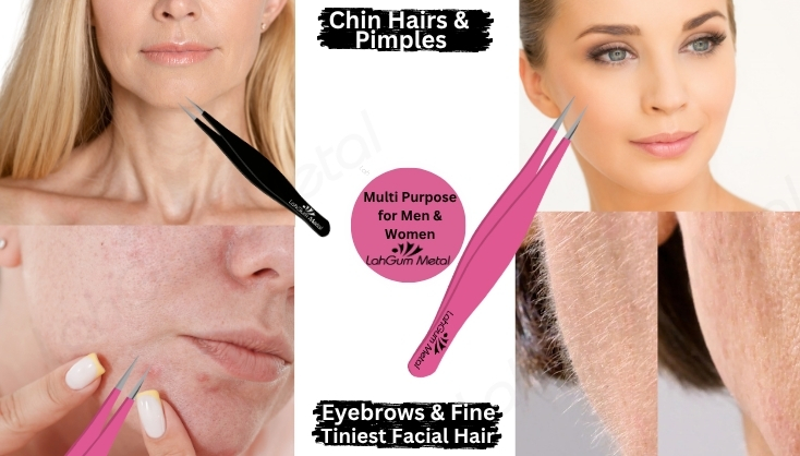 LahGum Metal yellow and black pointed tweezers for precise ingrown hair, facial hair and splinter removal.
